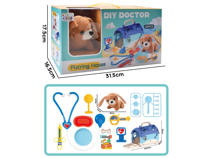 Self-Assembled Pet Cage With Plush Dog