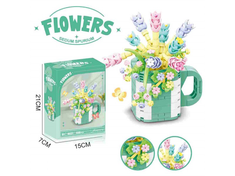 Building Block Small Ball Rose Potted Plant 338Pcs- Flower Series