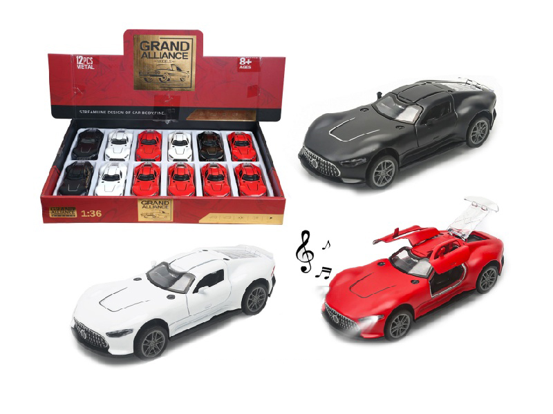 1:36 Huili Alloy Car Model - Mercedes-Benz Gt With Light And Music In Three Colors Mixed Set Of 12 Pieces/Display Box