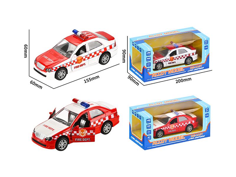 1:32 Alloy Pull Back Open Doors Mercedes-Benz Fire Engine With Lights And Music