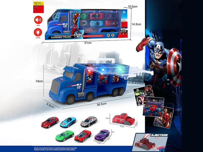Friction Captain America Storage Carrier Truck + 6 Alloy Cars + Launcher