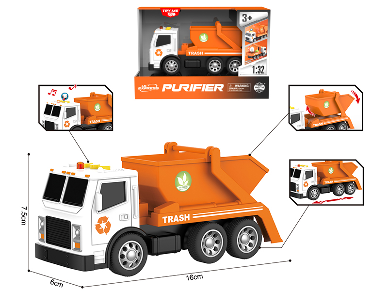 1:32 Friction Garbage Truck(Orange)(Sound & Lights)