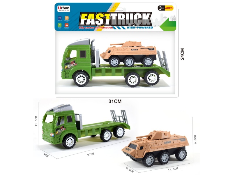 Friction Tow Truck With Slide Camouflage Tank