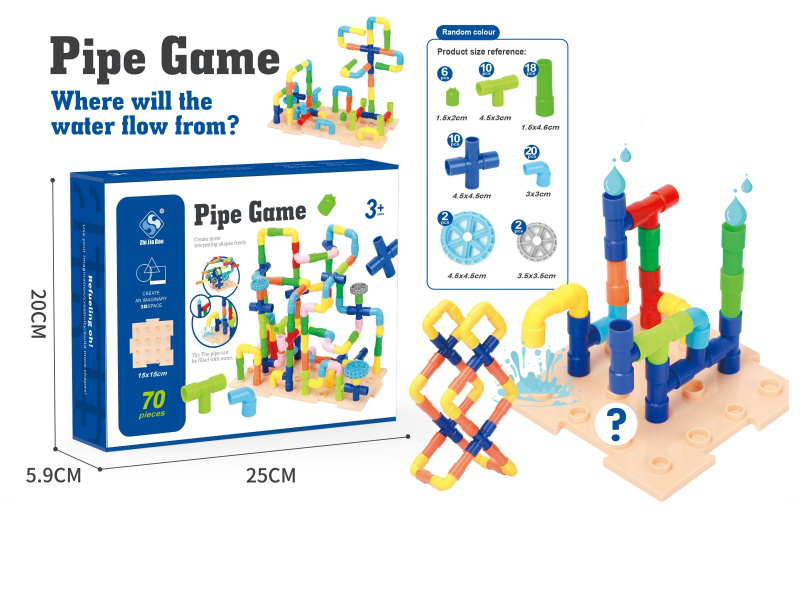 70 Pieces Of Water Pipe Assembly Building Blocks With Wheel Base Plates