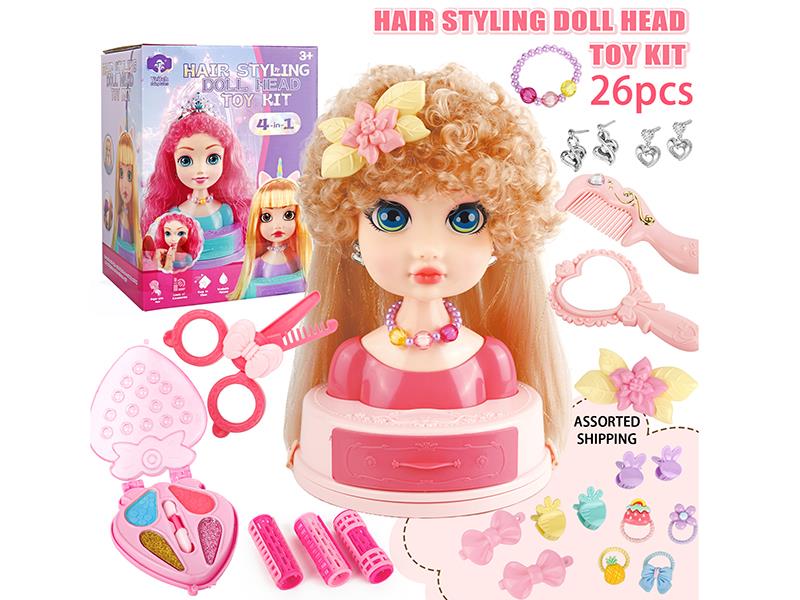26pcs Hair Styling Doll Head Toy Kit