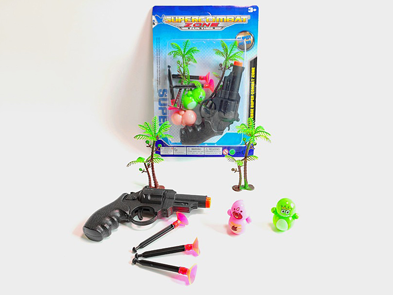 One Revolver Gun With Three Needles, Two Tumblers, Two Coconut Palms