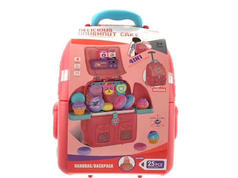 Household Play Toys Food Ice Cream Three-Pocket Schoolbag Trolley Case