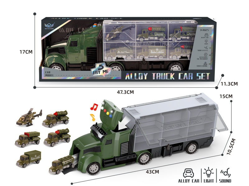 Military Long-Nosed Container Trucks + Long-Nosed Military Gun Truck Series Alloy Vehicles