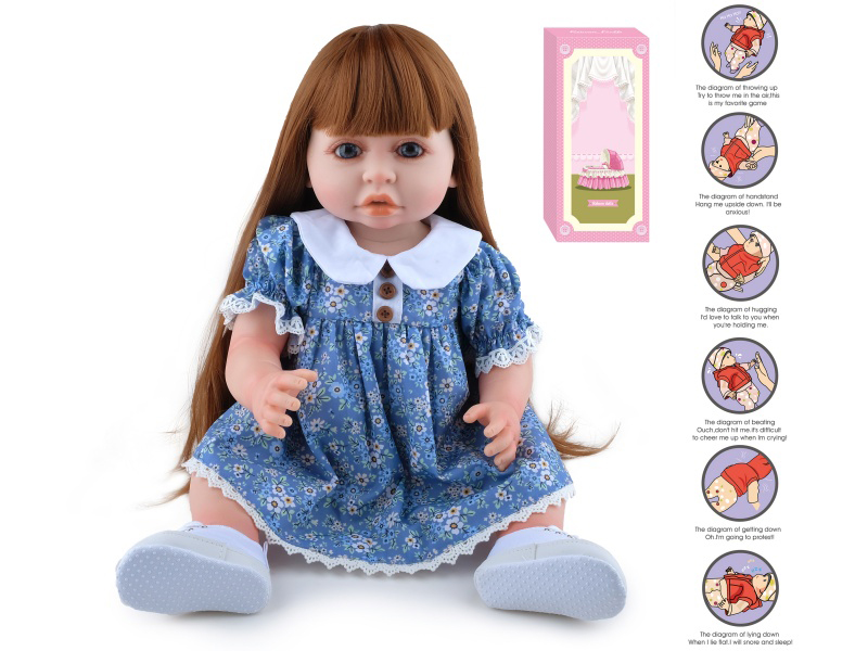 55cm Soft Plastic Reborn Doll(Wig Sheath) With Feeding-Bottle, Magnetic Pacifier, Diaper, Birth Card, With Gravity-Sensing Sound-Emitting Function