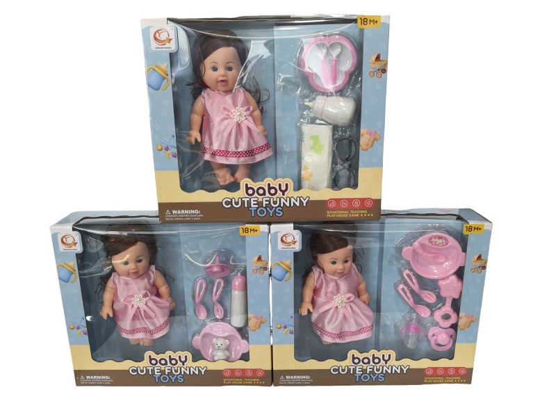 A Mixed Set Of Three Types Of 10-Inch Figurines And Dolls With Tableware