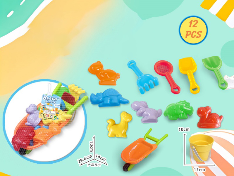 Three-Wheeled Vehicle With Dinosaur Beach Accessories + Bucket (12 Pieces)