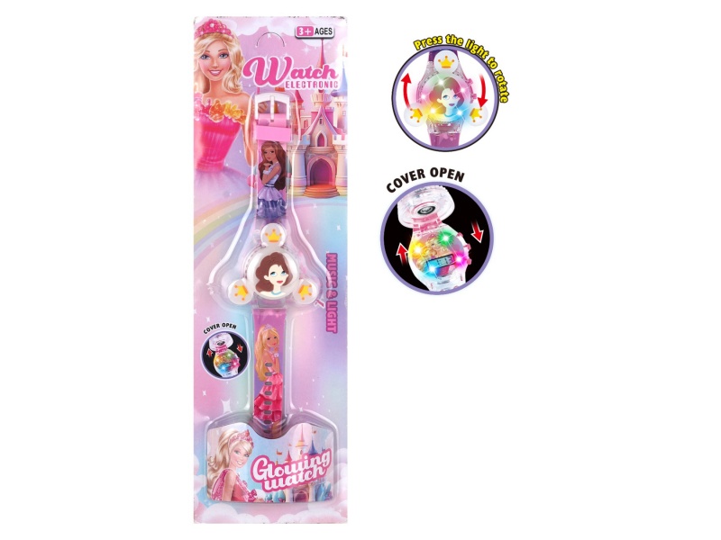 Three-Headed Barbie Rotating Light Music Watch