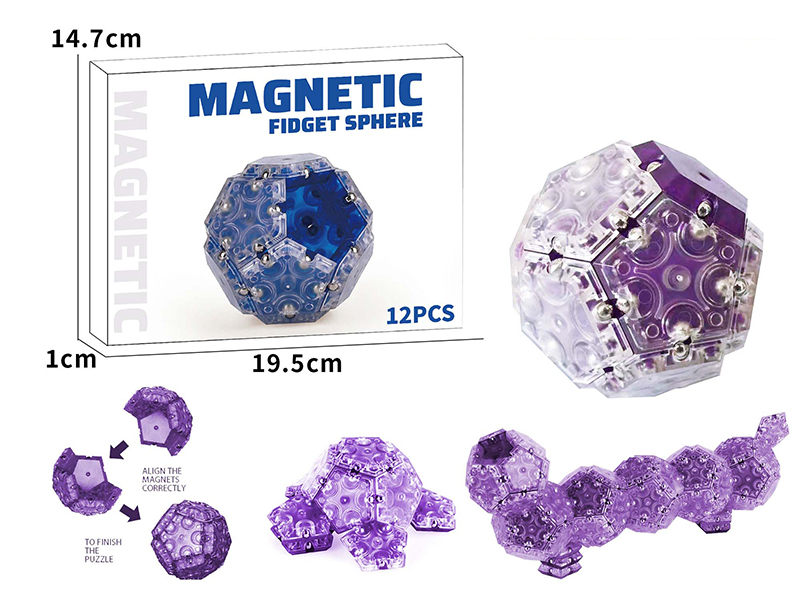 Transparent Pentagon Building Block DIY Magnetic Ball 12PCS (Purple)