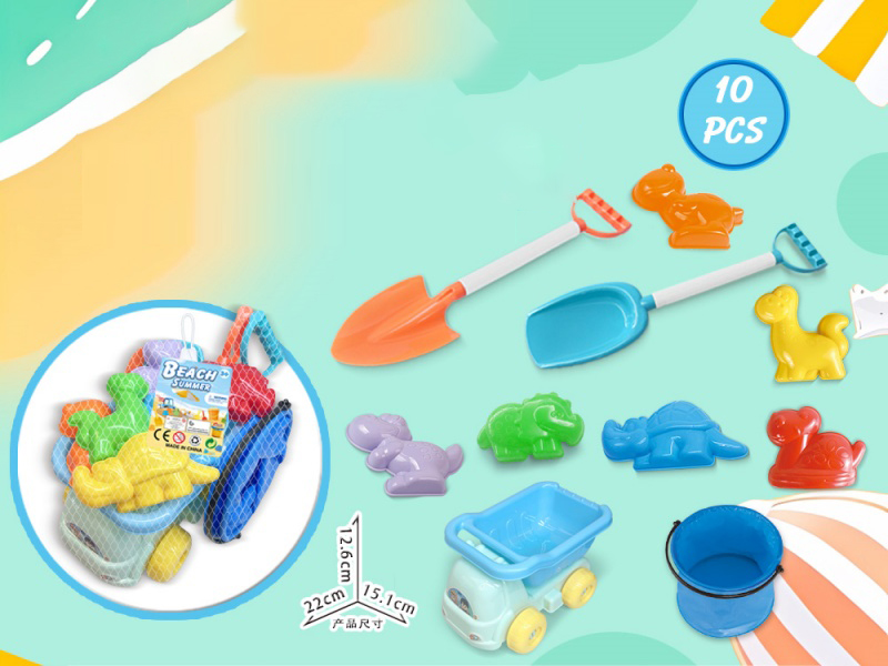 Large Truck With Dinosaur Beach Accessories + Folding Bucket (10 Pieces)