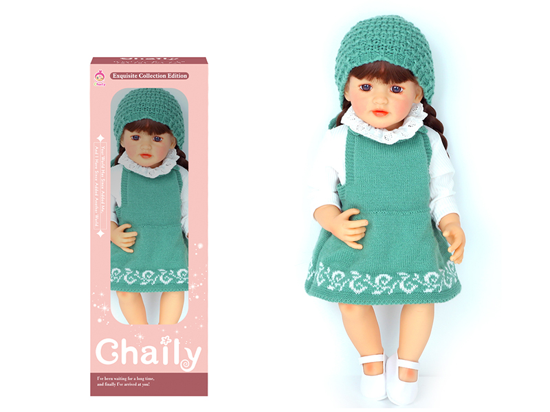 55CM Soft Glue High Simulation Baby Doll(Wig Sheath)With Diaper, Birth Card, Woollen Cap