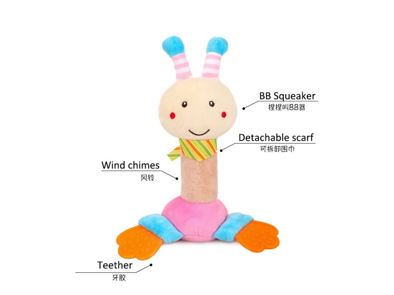 Sound-Emitting Bee Baby Teething Tape Plush Hand-Cranked Stick