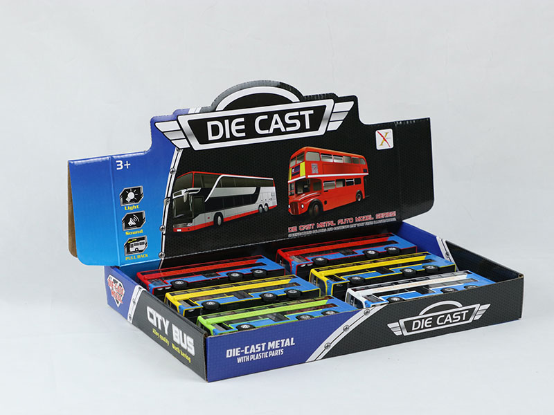 1:90 Pull Back Alloy Double-Decker Tourist Bus With Sound And Lights, Can Open The Door(6PCS)