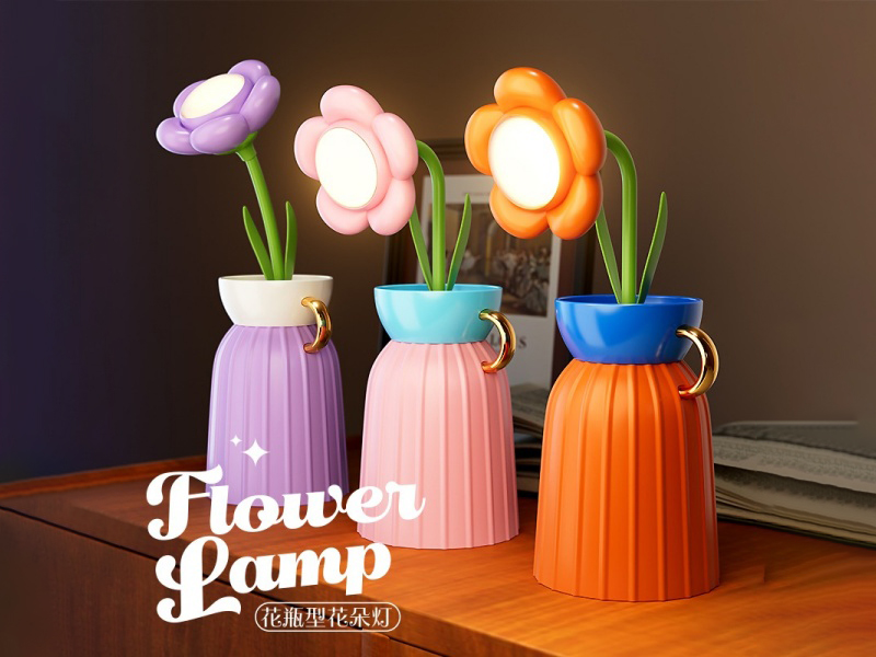 Rechargeable Led Three-Level Light Vase Type Sunflower Table Lamp/Night Light