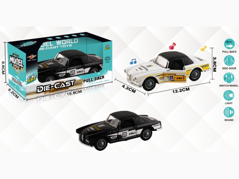 1:32 Simulation Classic Vintage Car, Bmw Hardtop Racing Car, Reacher Alloy Car, Two-Door With Lights And Music