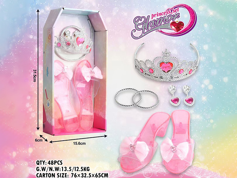Princess Dress Up Play Shoes & Jewelry Set 7pcs