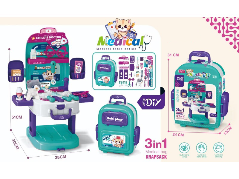 Backpack Medical Equipment Table With Plush Cat