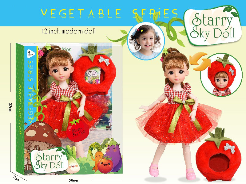 Starry Sky Tomato Princess - 2Pcs With Hairpin - 1Pcs Tomato Hat - 1Pcs Wish Card - 12 Inches 30 Cm 11 Joints
