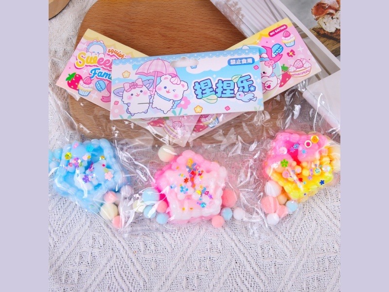 Jelly Kneading Fun Mixed With Colorful Five-Pointed Star Cake Sequins + Pom-Pilling + Card Heads