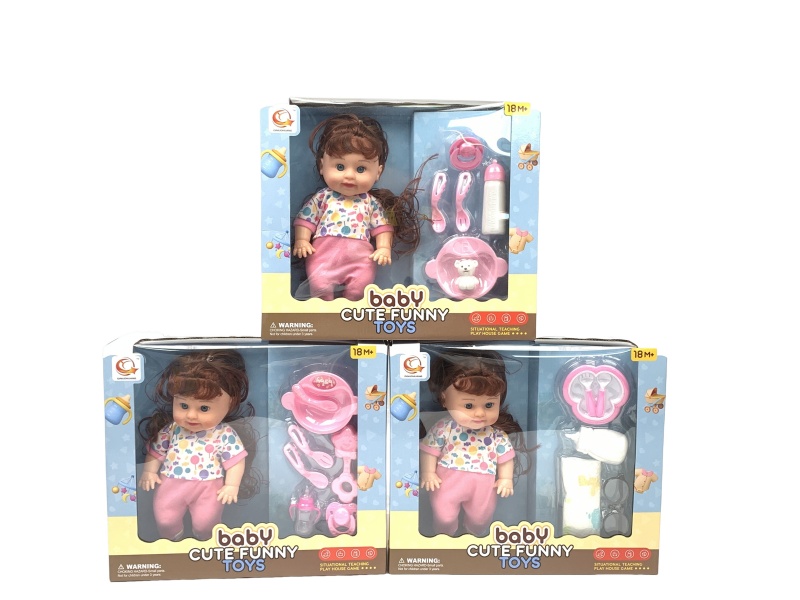 A Mixed Set Of Three 12-Inch Dolls With Tableware And Ic