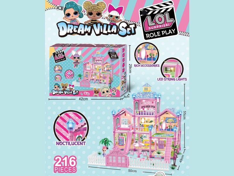 Night Light Diy Surprise Lol Villa House Castle Set (Diy Assembly Girl Dream House Mansion) 216 Pieces