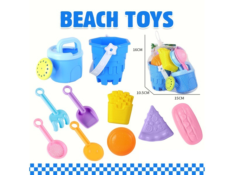 Castle Bucket Shower Sand Spade Tools Burger Potato Chip Mold Set Of 10