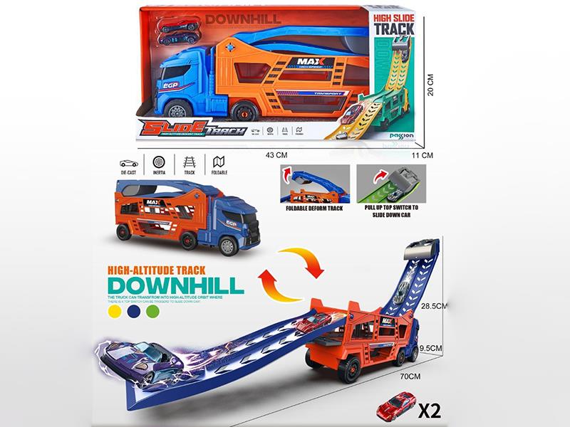 Friction Flodable Deform Track Storage Truck + 2 Alloy Cars