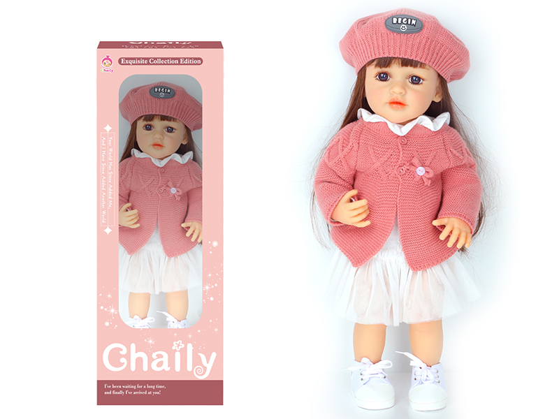 55CM Soft Glue High Simulation Baby Doll(Wig Sheath)With Diaper, Birth Card, Woollen Cap