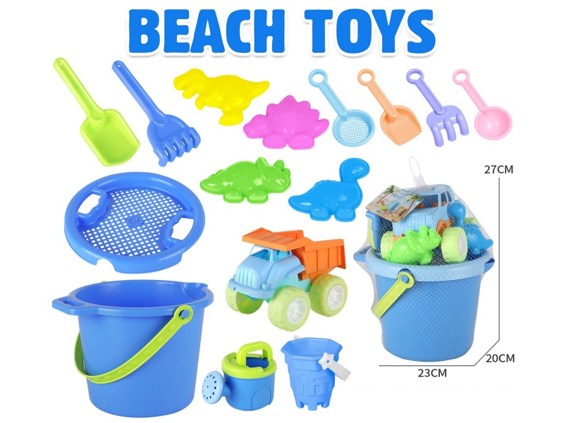 Sand Bucket Truck Castle Bucket Tool Dinosaur Sand Mold Set 15pcs