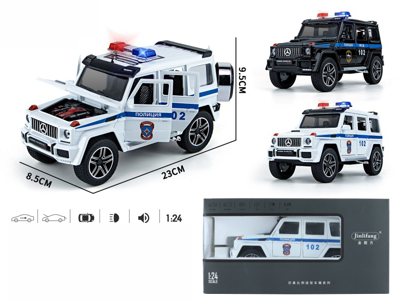 1:24 Benz G-Class  Russian Police Car Pull Back Alloy Six-Door Car Model With Sound And Lights