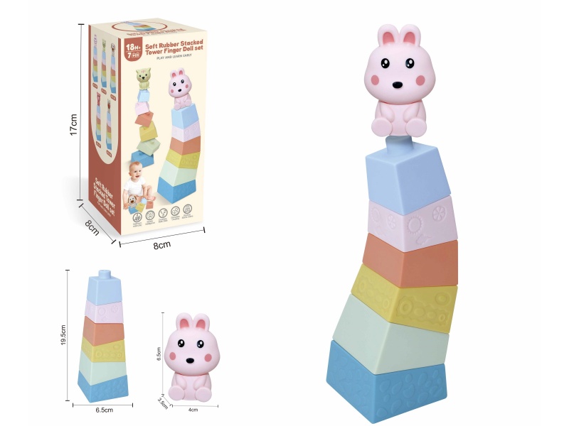 Soft Plastic Stacked Tower Finger Doll Set(Rabbit) 7pcs