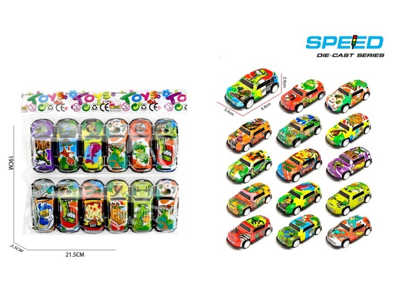 Pull Back Iron Q Version Dinosaur Cars 12pcs