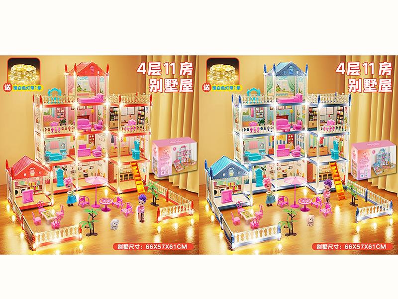 Luxury Edition Villa Toy With Light Bar (11 Rooms + 2 Dolls + 4 Storey + 2 Terraces)