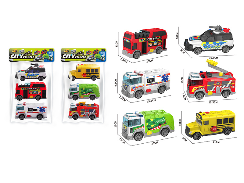 Friction Car With Sound And Light 3PCS