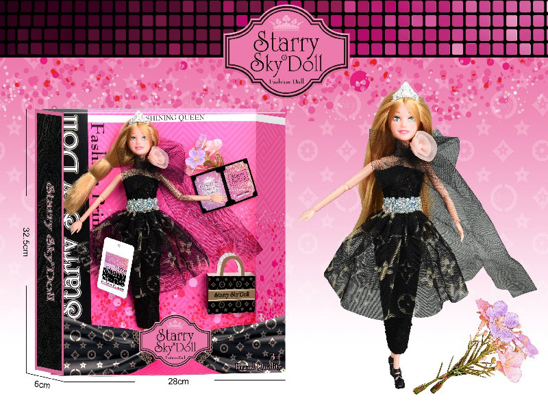 11.5-Inch 11-Joint Black Evening Dress Series - Paired With Realistic Flower Bouquets