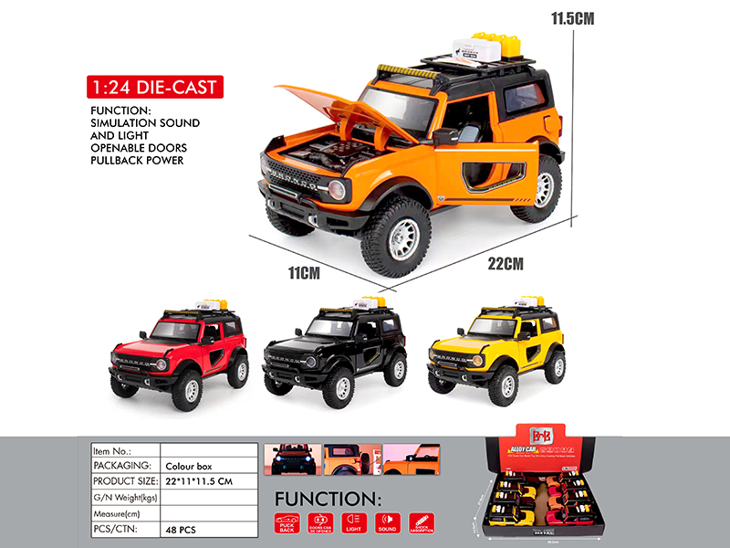 1:24 Ford Bronco Alloy Car Model(4 Door Opening, Pull Back, Sound And Lights)