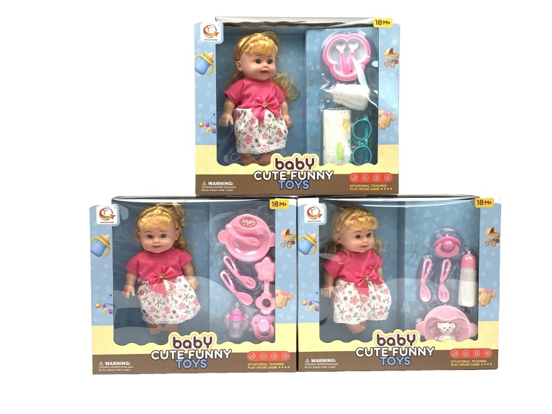 A Mixed Set Of Three Types Of 10-Inch Figurines And Dolls With Tableware