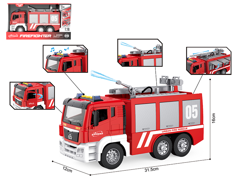 1:10 Friction Fire Engine(Open Door, Sound, Light, Sprays Water)
