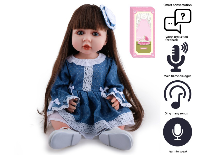 55cm Soft Plastic Reborn Doll(Wig Sheath) With Feeding-Bottle, Magnetic Pacifier, Diaper, Birth Card With Smart Conversation, Recording Functions
