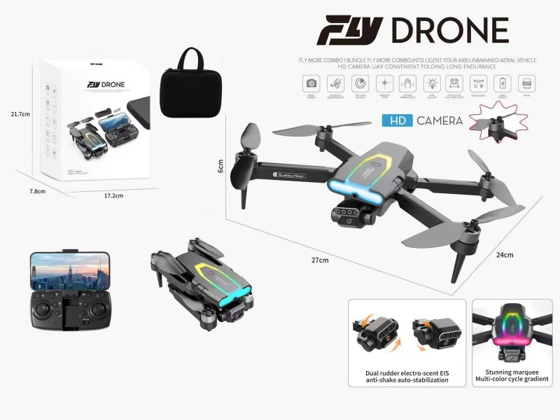 Remote Control Fold Drone With Dual Cameras(480P), Optical Flow, Brushless Motor, 3-Sided Obstacle Avoidance, Two-Axis Electrically Adjustable Camera