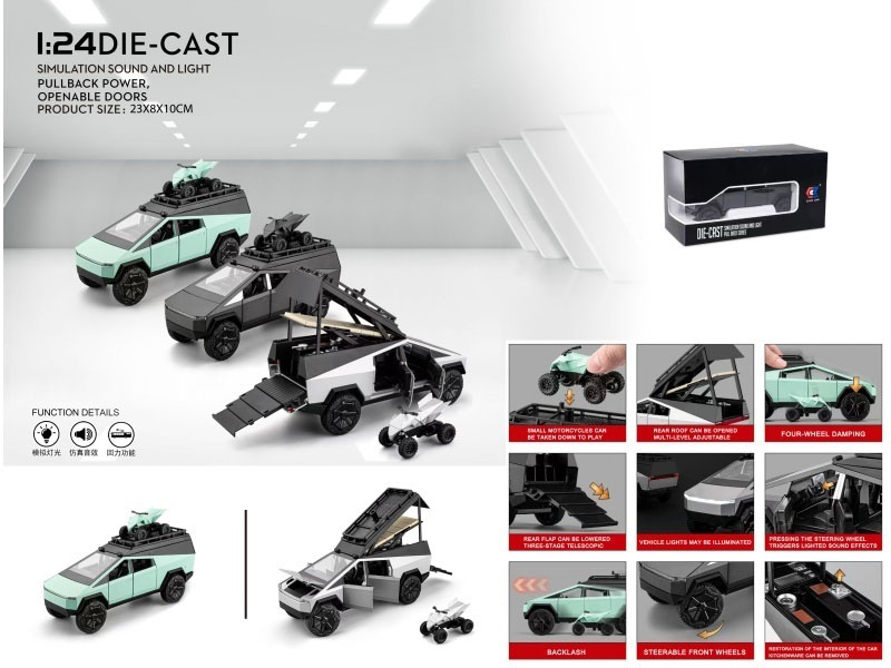 1:24 Tesla Camping Pickup Truck (With Motorcycle)