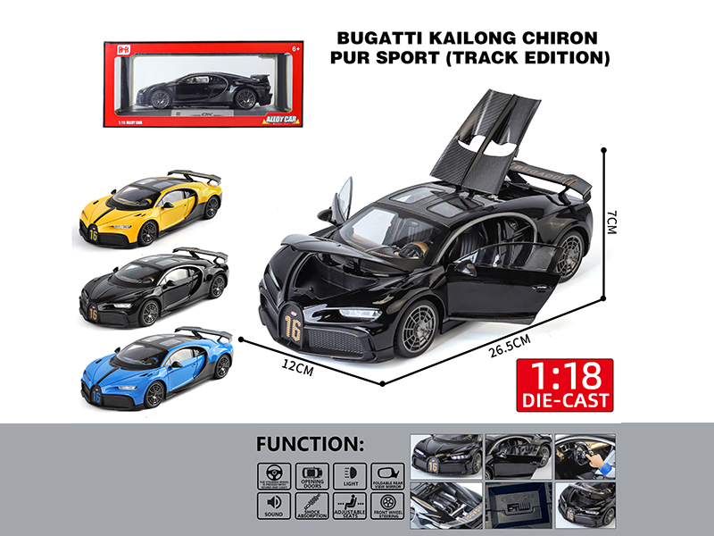 1:18 Bugatti Chiron Pur Sport Pull Back Alloy Car Model(Track Edition)(4 Doors Can Opening, Sound And Lights)