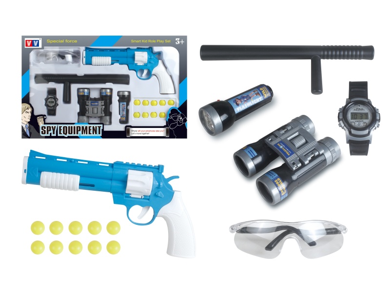 Glasses + Gun(With Blow Molding Bullet) + Watch + Spontoon + Telescope + Flashlight