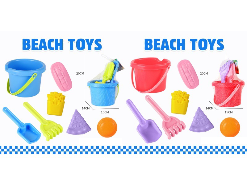 Beach Bucket Sand Spade Tools Burger Potato Chip Mold Set Of 7