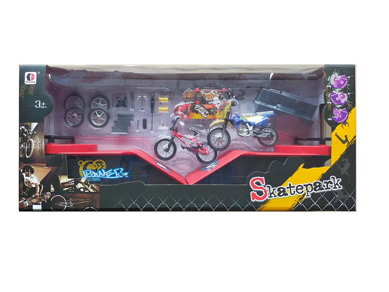 2PCS Finger Skateboard + Motorcycle + Bike Skate Park Set