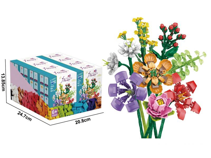 Eight-In-One Flower Bouquet Building Blocks: Magnolia, Jasmine, Magnolia, Fire Dragon Ball, Kapok Flower, Morning Glory, Oriole, Eucalyptus, 256 Pieces